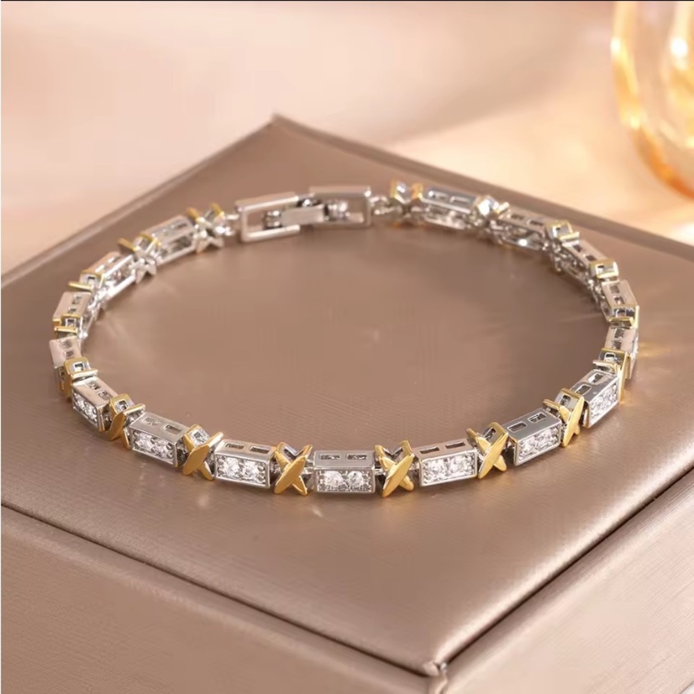 Tiffany Style Elegant Gold and Silver Bracelet